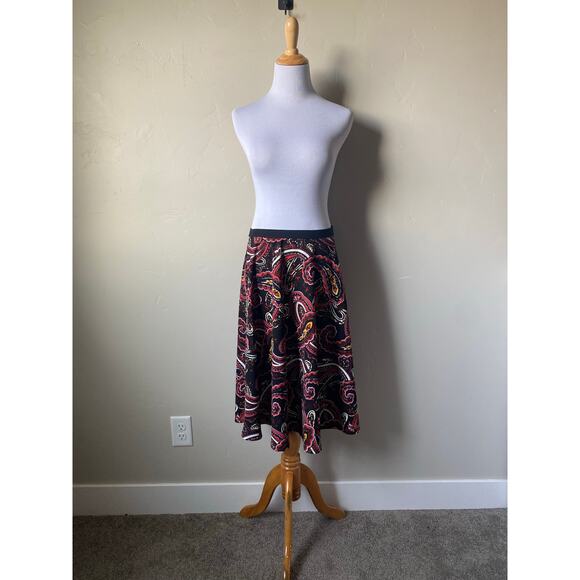 Bobeau Large Flowy Flattering Paisley Print Pull On Elastic Waistband Midi Skirt - Picture 6 of 6